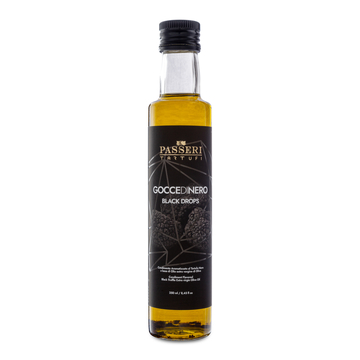 GOCCE DI NERO 250 ML   BLACK DROPS - BLACK TRUFFLE FLAVOURED EXTRA VIRGIN OLIVE OIL DRESSING - 250 ML